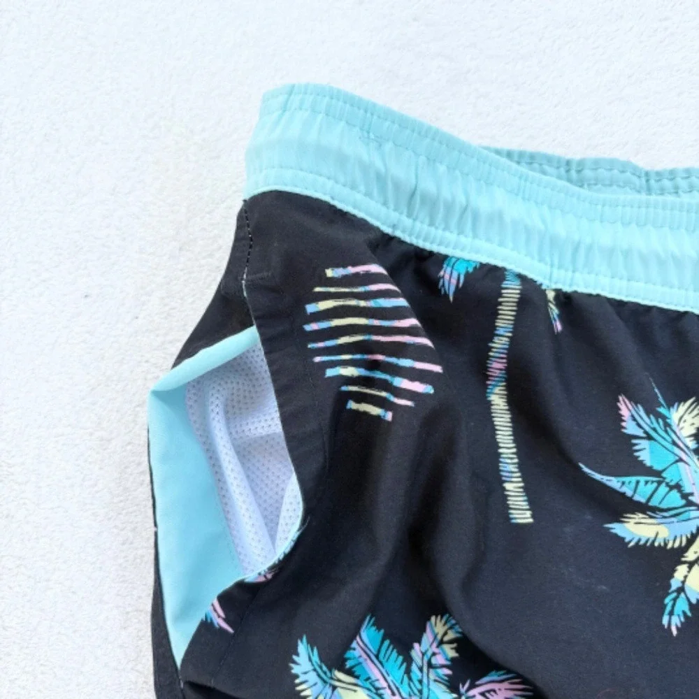 Original Use Swim Trunks Palm Tree Print, Mens XL‎ Black/Mint